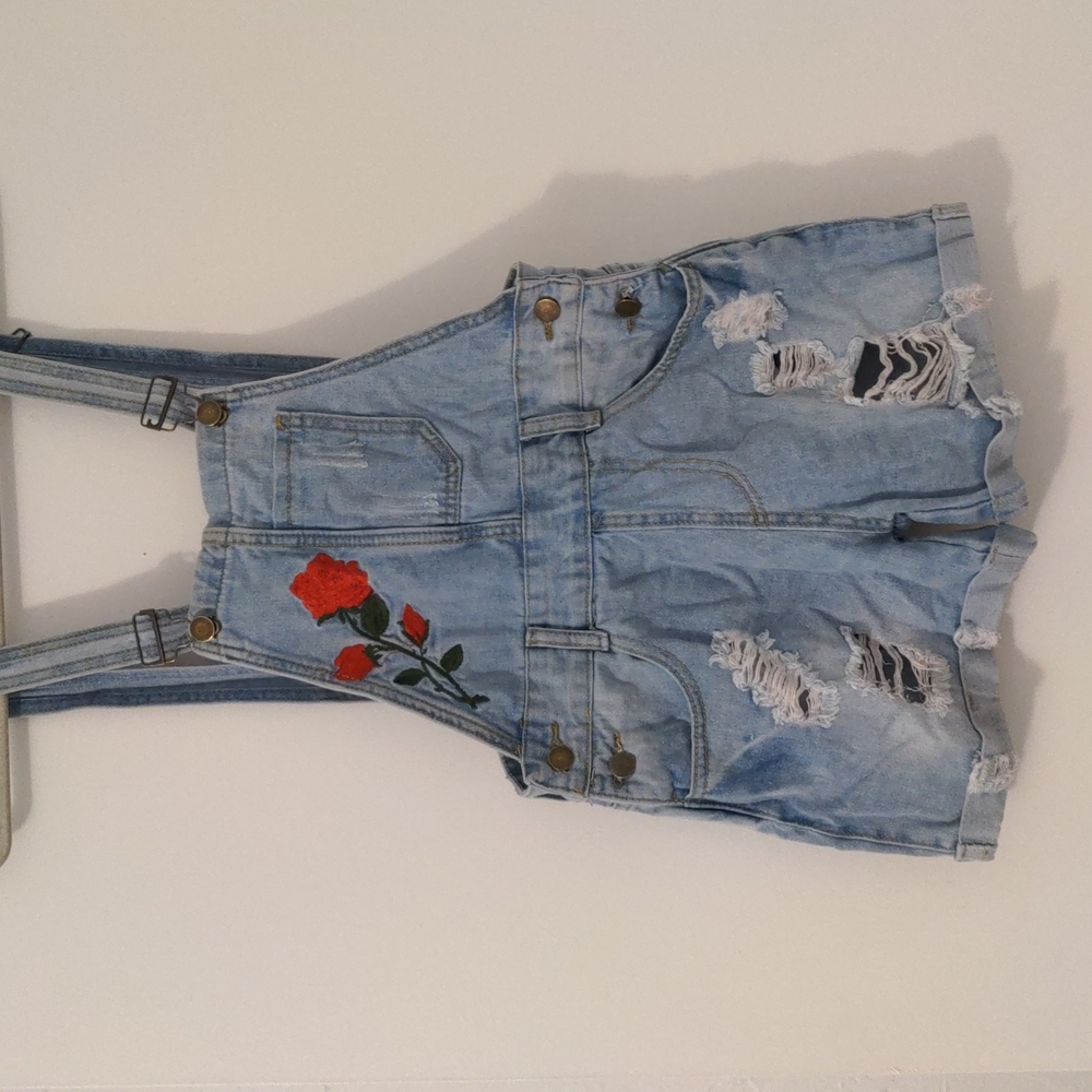 Light Wash Short Overalls